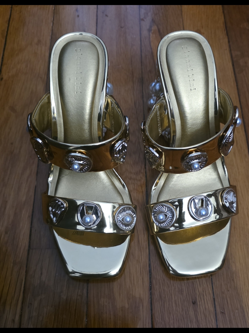 Gianni Bini Gold Metallic Embellished Slide Mules